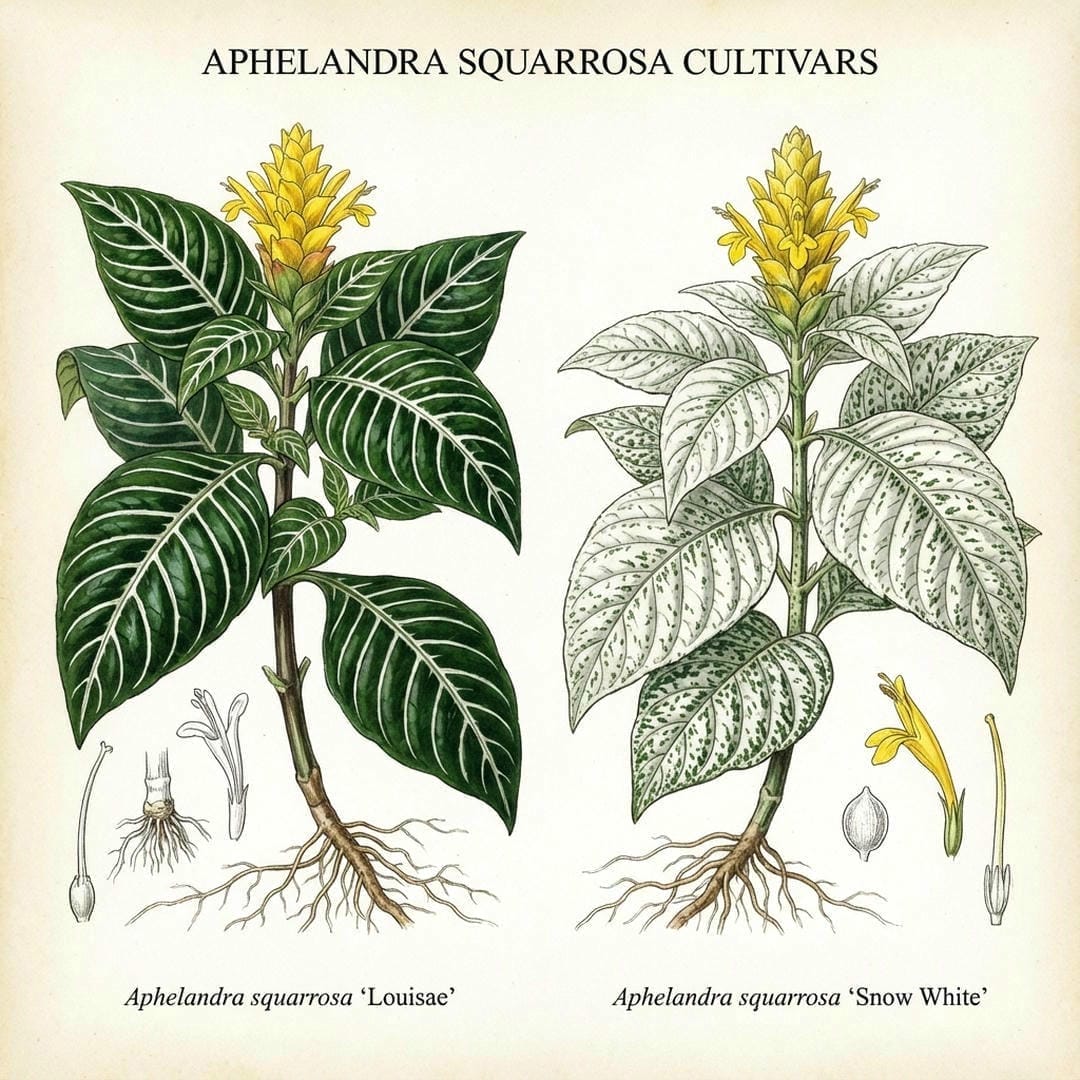 Comparison of Aphelandra Louisae (Green) vs Snow White (Silver)