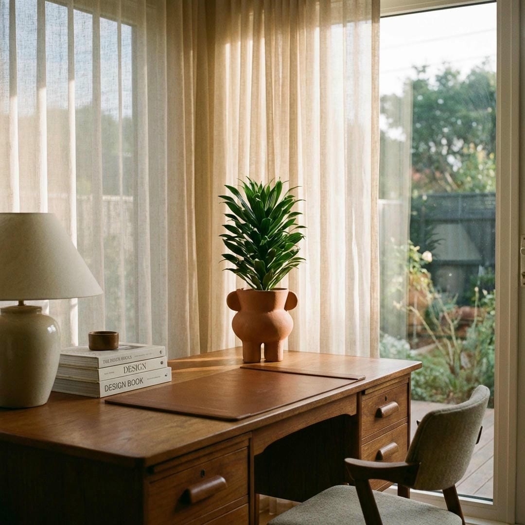 Dracaena Compacta on a desk with soft filtered window light
