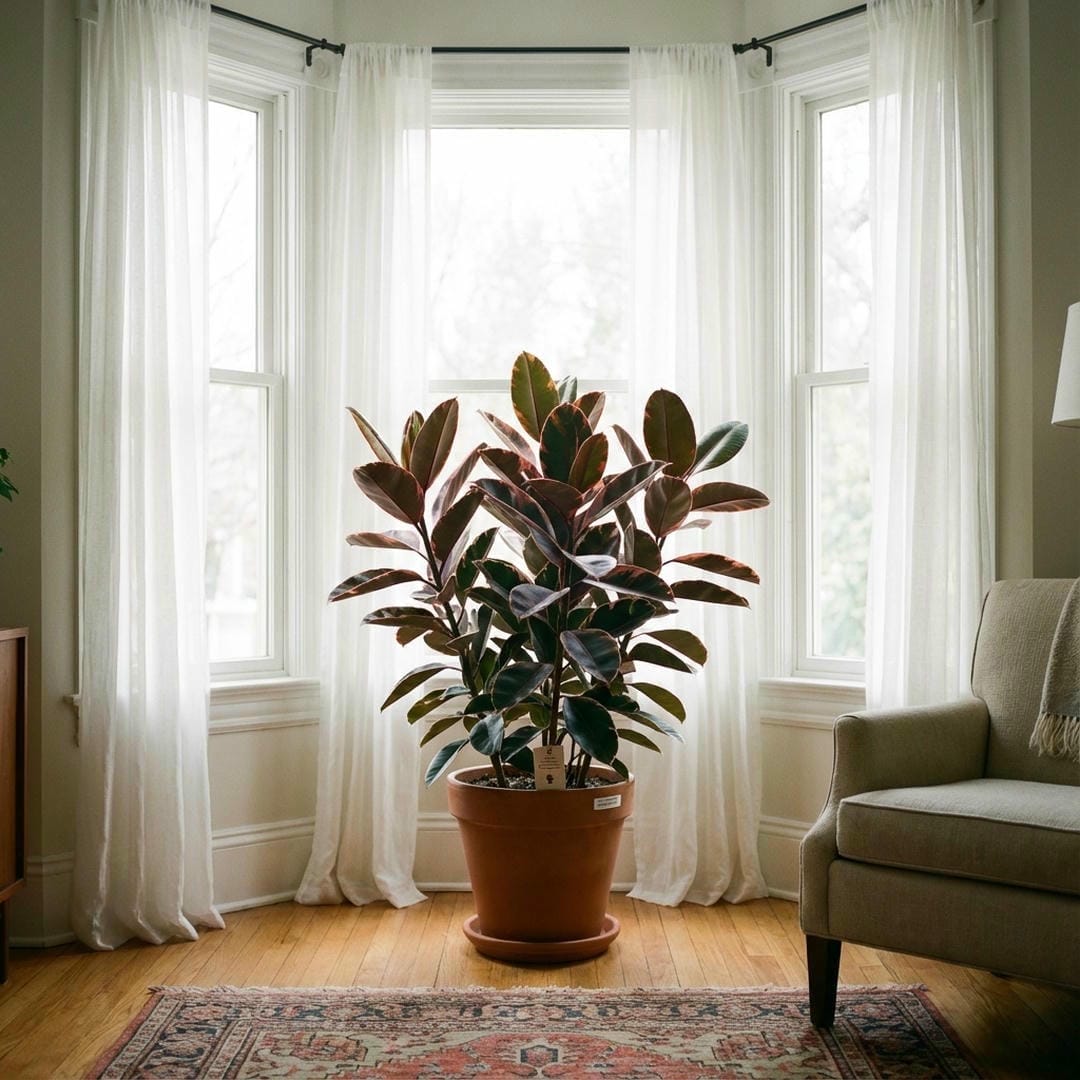 Ficus Burgundy placed in bright indirect light near a window