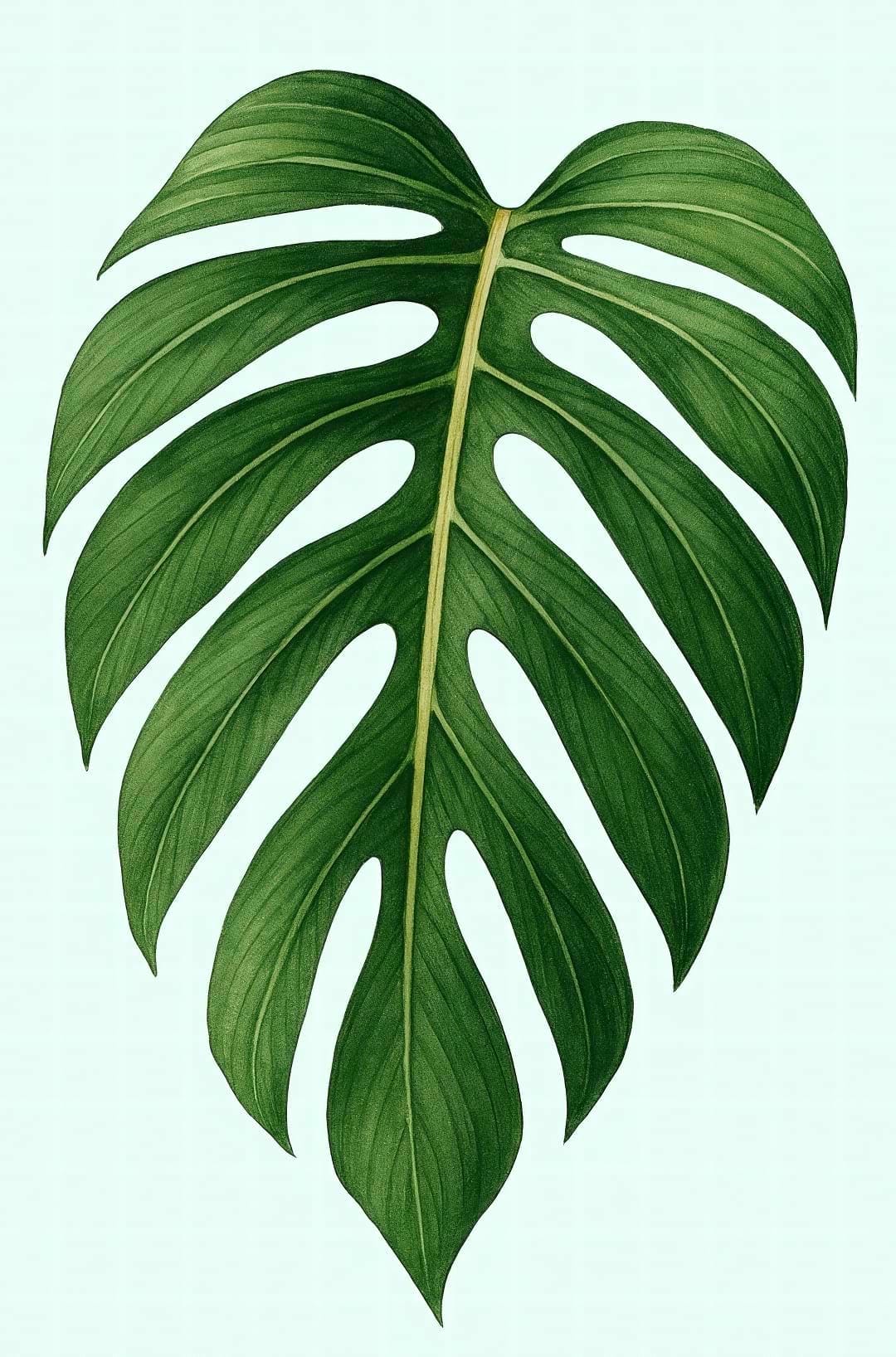 A detailed close-up shot of a mature Monstera pinnatipartita leaf, showcasing its deep splits and vibrant green color.