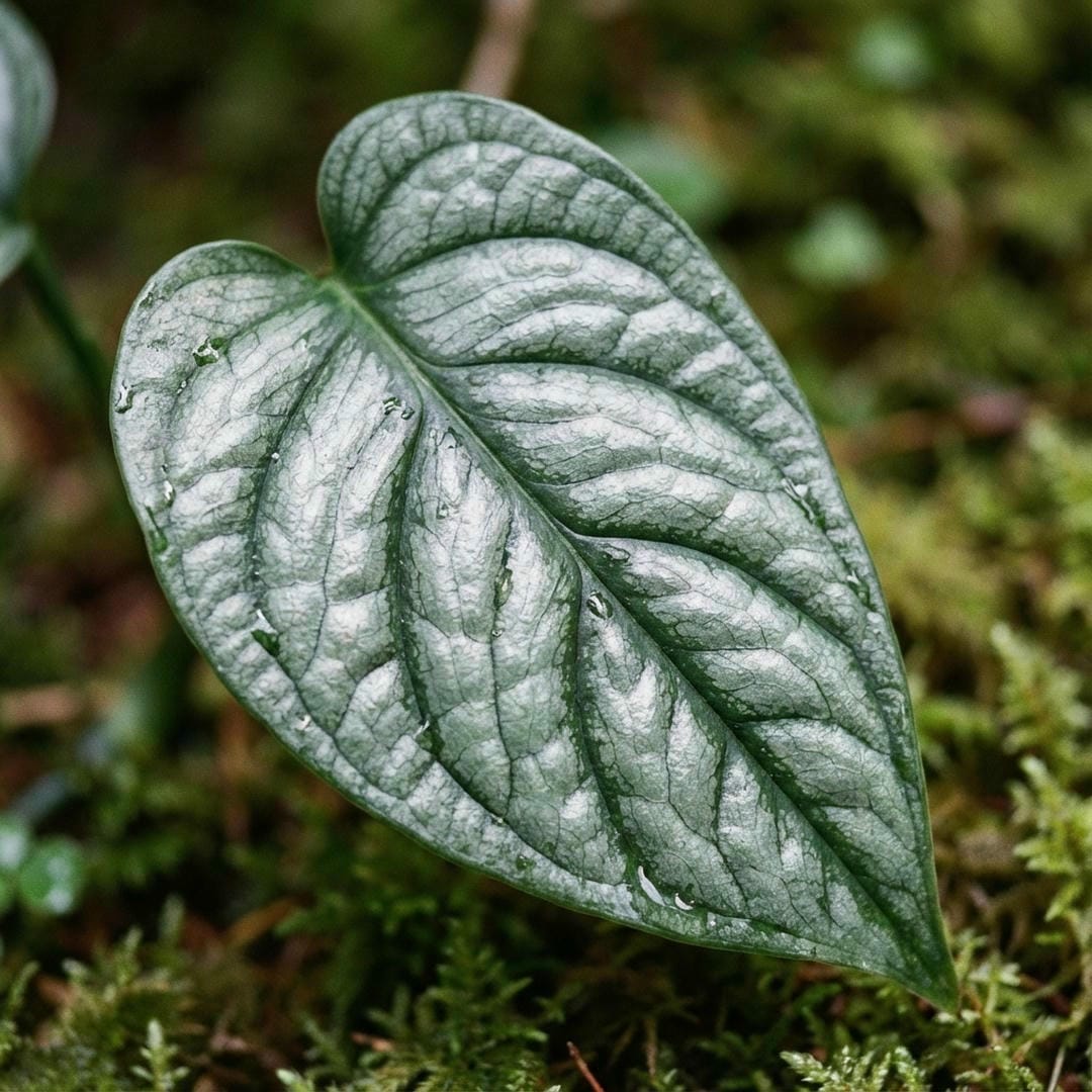 Closeup of Monstera siltepecana leaves showing texture