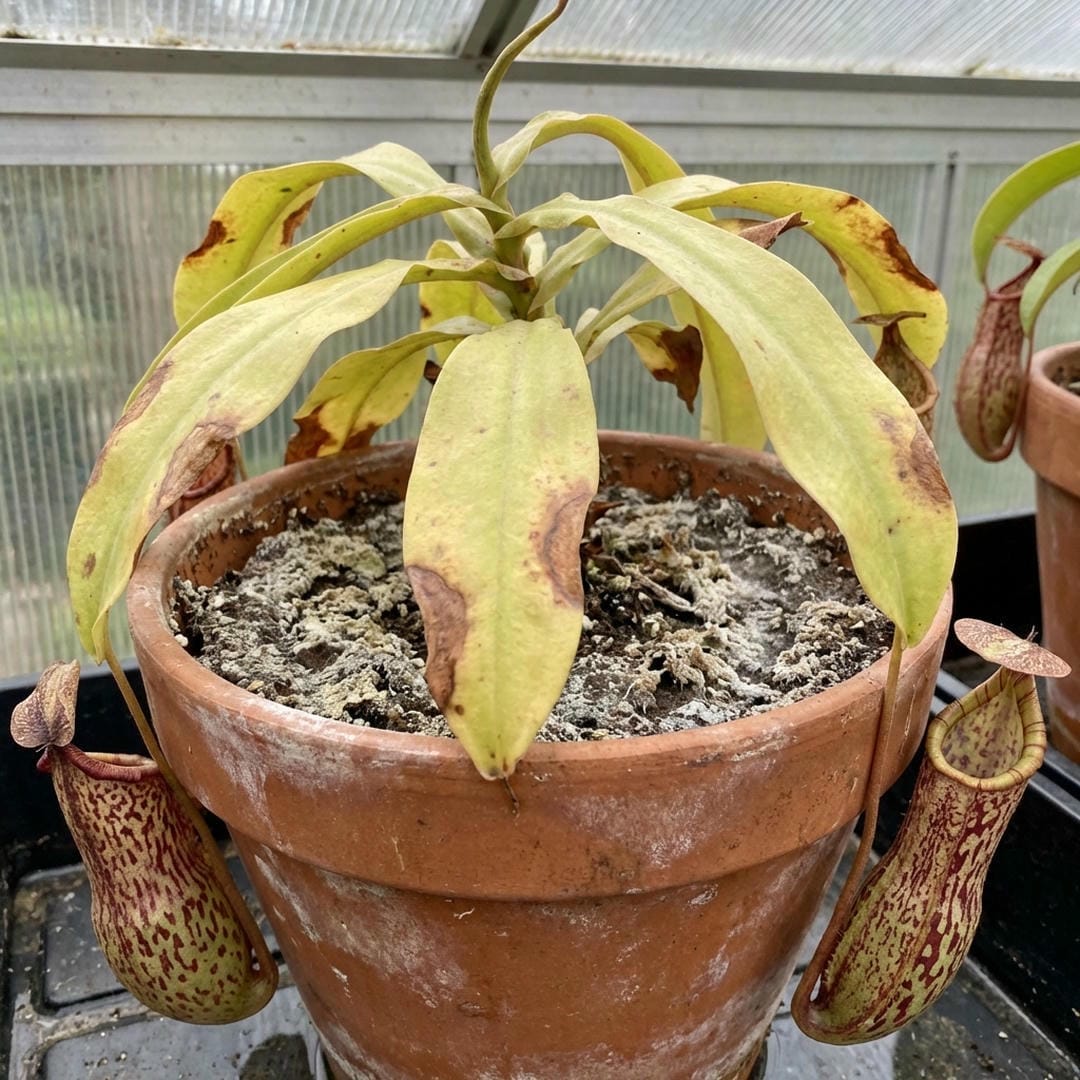 Sickly yellow leaves indicating root rot