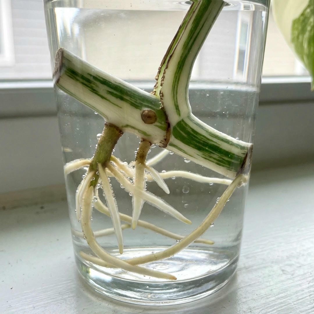 A single node cutting rooting in water