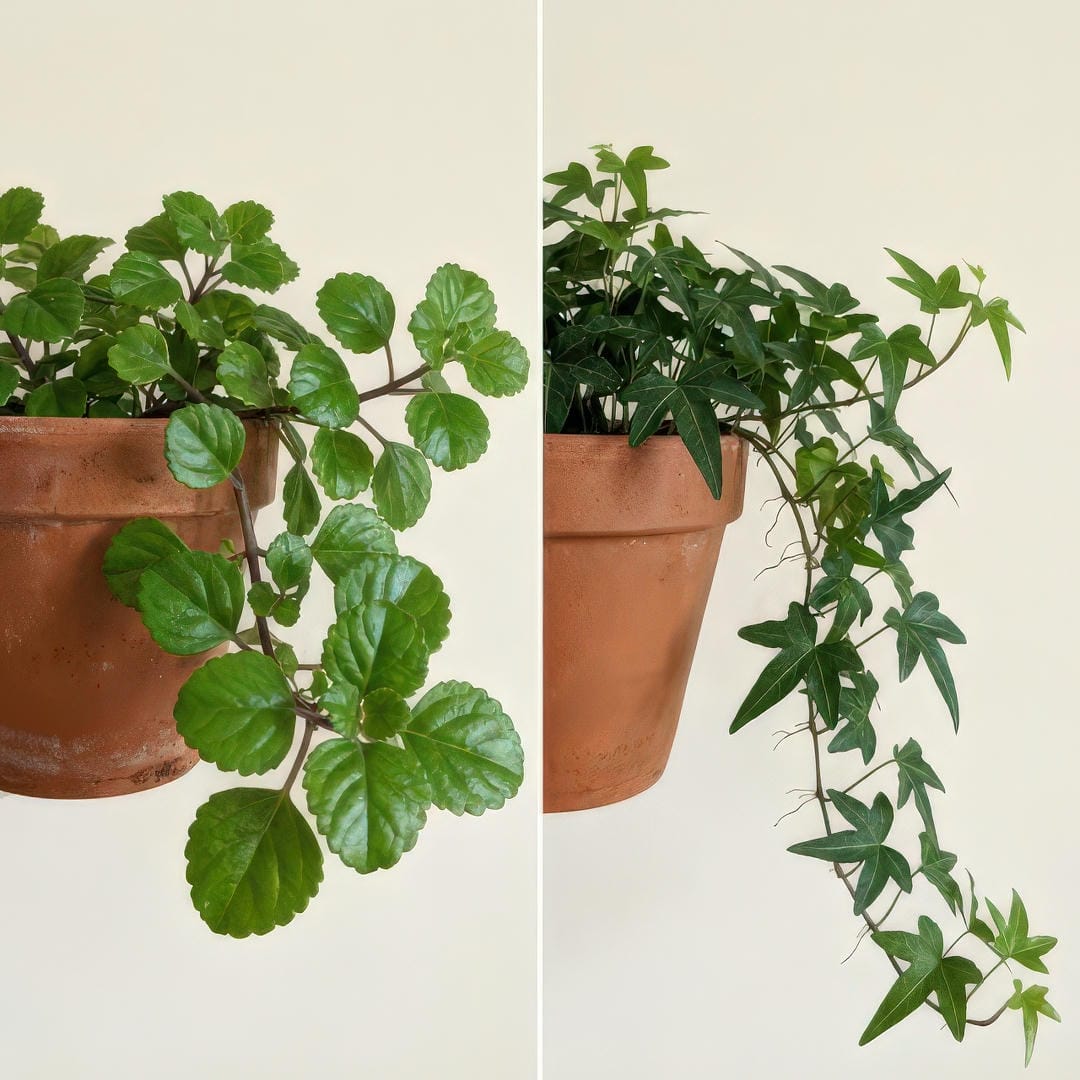 Swedish Ivy compared to English Ivy showing leaf differences