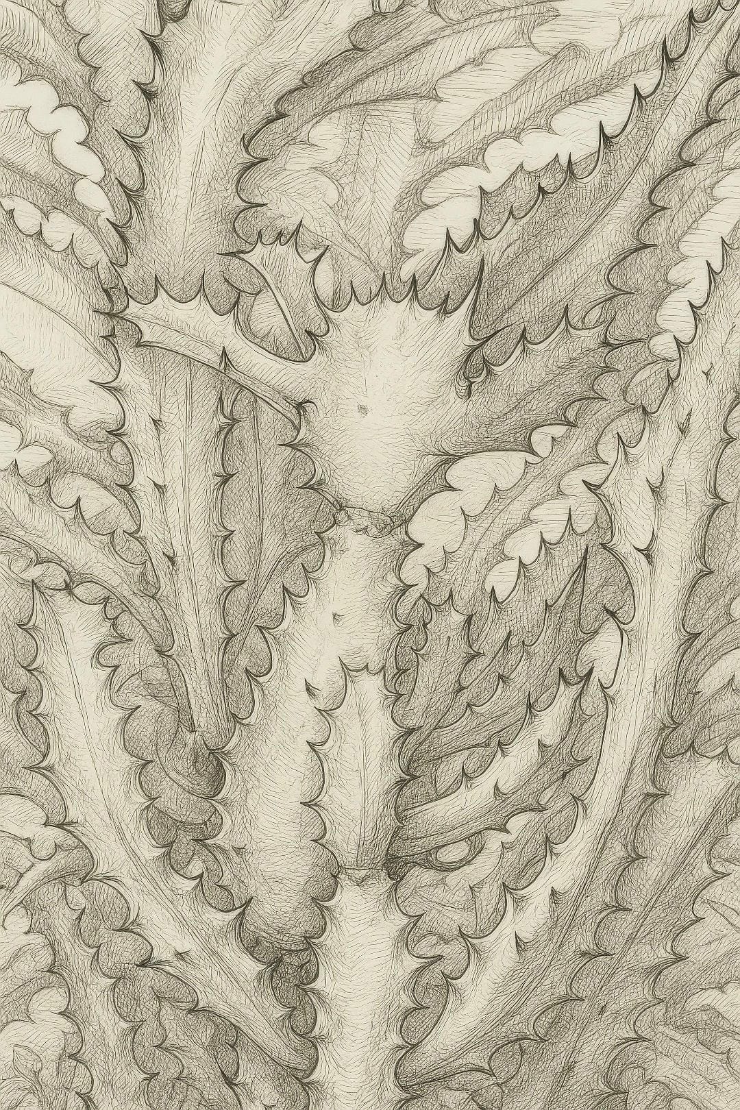 Artistic pencil sketch of the branching form of Euphorbia lactea 'White Ghost'.